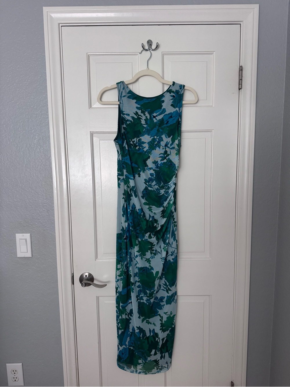 Sleeveless Teal & Blue Floral Maxi Dress by